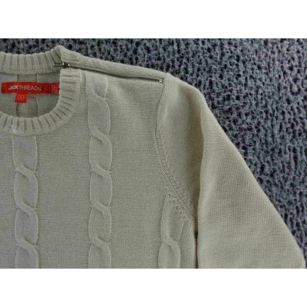 JACK THREADS Cream Cable Knit Crewneck Sweater Size Small‎ Zipper Detail
